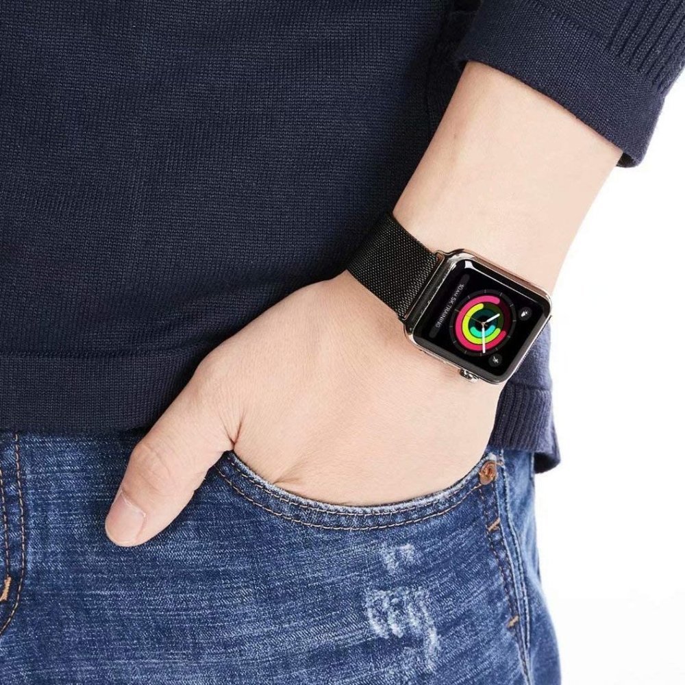 NEW BAND BLACK Milanese Stainless For Apple Watch - Picture 7 of 10